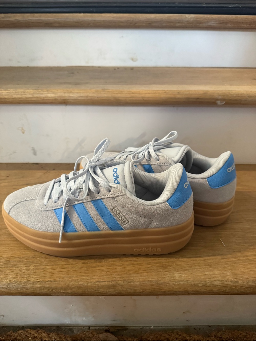 Adidas Women’s Light Gray & Blue Sneakers, 7